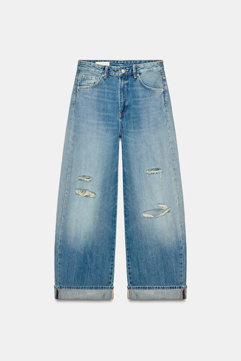 TRF MID-RISE FOLDED BAGGY JEANS