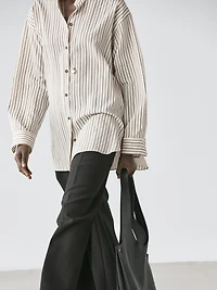 Striped flowing shirt with stand collar