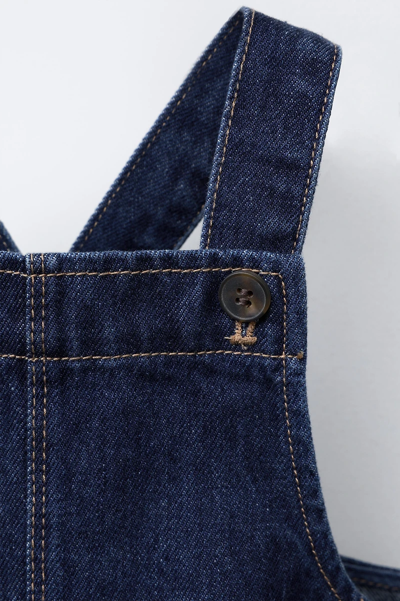 EMBROIDERED FLOWER DENIM OVERALL DRESS