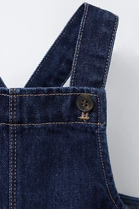 EMBROIDERED FLOWER DENIM OVERALL DRESS