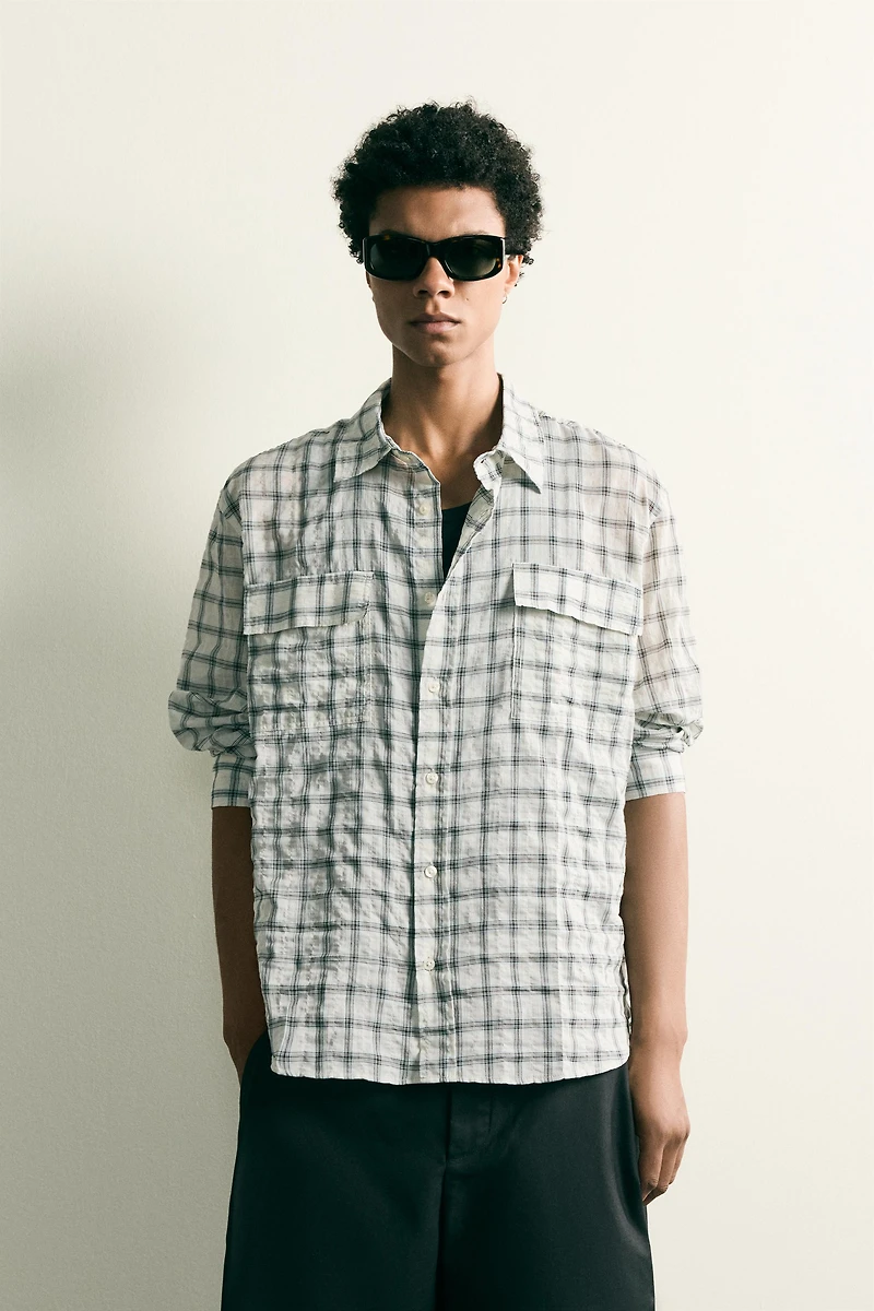 TEXTURED PLAID RELAXED FIT SHIRT