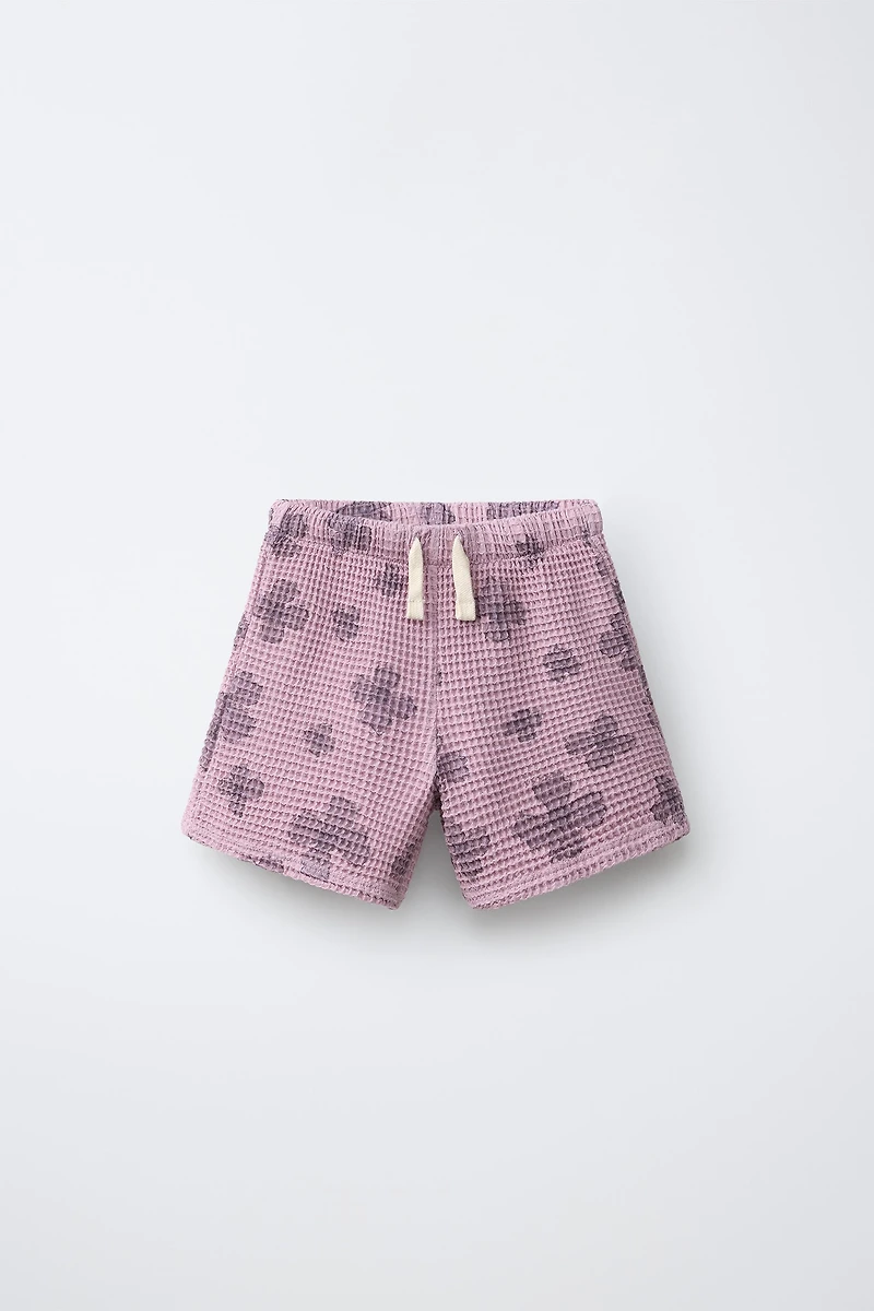 SHORT EN WAFFLE À FLEURS