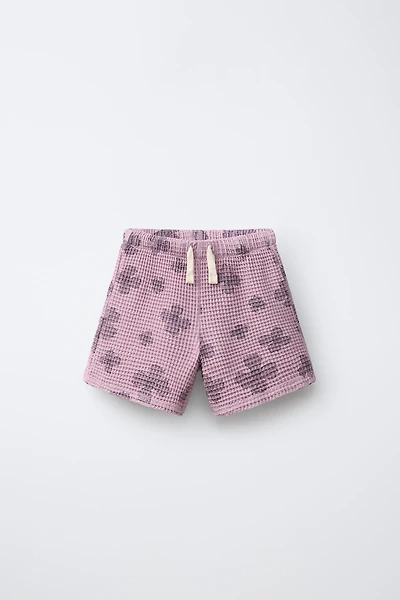 SHORT EN WAFFLE À FLEURS