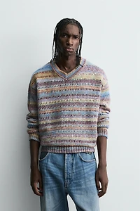 STRIPED OPEN-KNIT SWEATER