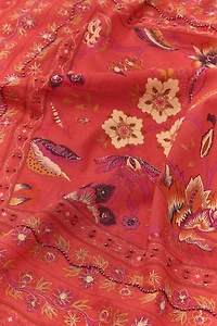 BEADED FLORAL EMBROIDERY PRINT SCARF