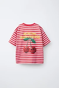 SMILEYWORLD ® STRIPED CHERRY PRINT T-SHIRT