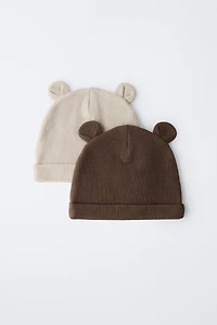 TWO-PACK OF WAFFLE KNIT EAR HATS
