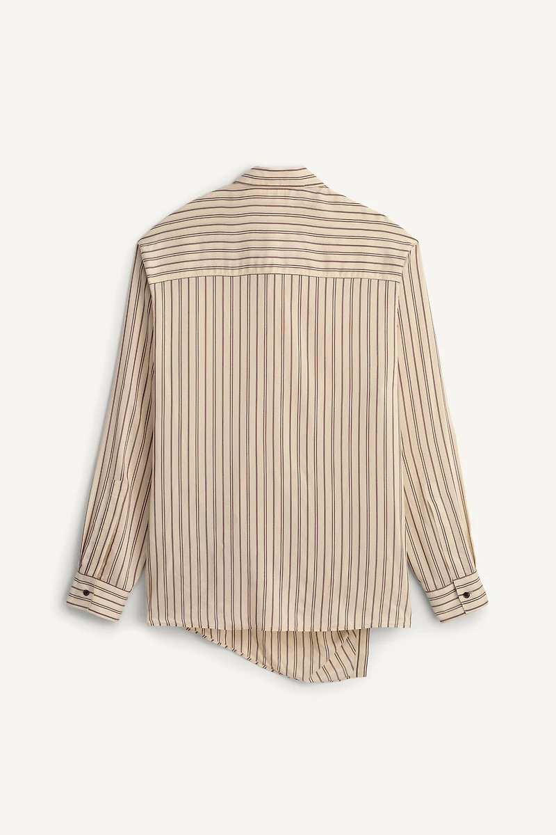 CHEMISE CROISÉE À RAYURES EN VISCOSE ET SOIE