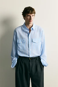 STRIPED FLOWY POCKET SHIRT