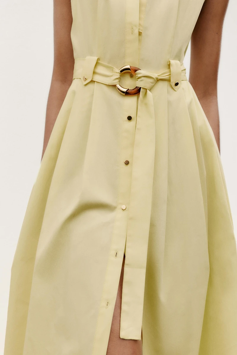 BELTED POPLIN MIDI DRESS