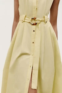 BELTED POPLIN MIDI DRESS