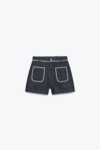 Z1975 HIGH-WAISTED DENIM SHORTS WITH TOPSTITCHING
