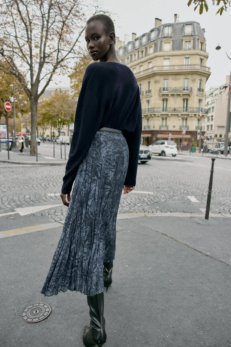 PRINTED MIDI SKIRT WITH BELT