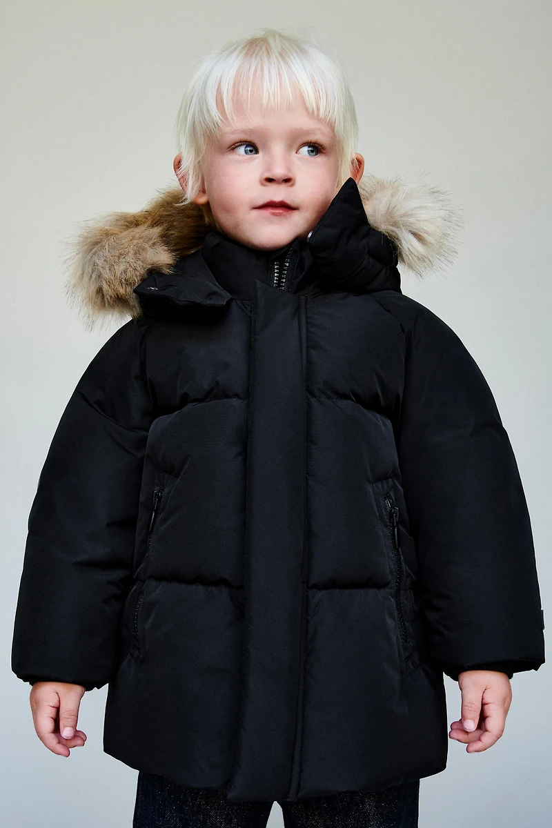 LONG FEATHER AND DOWN WATER REPELLENT WIND RESISTANT PUFFER COAT
