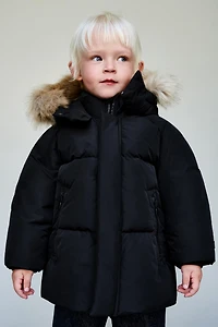 LONG FEATHER AND DOWN WATER REPELLENT WIND RESISTANT PUFFER COAT