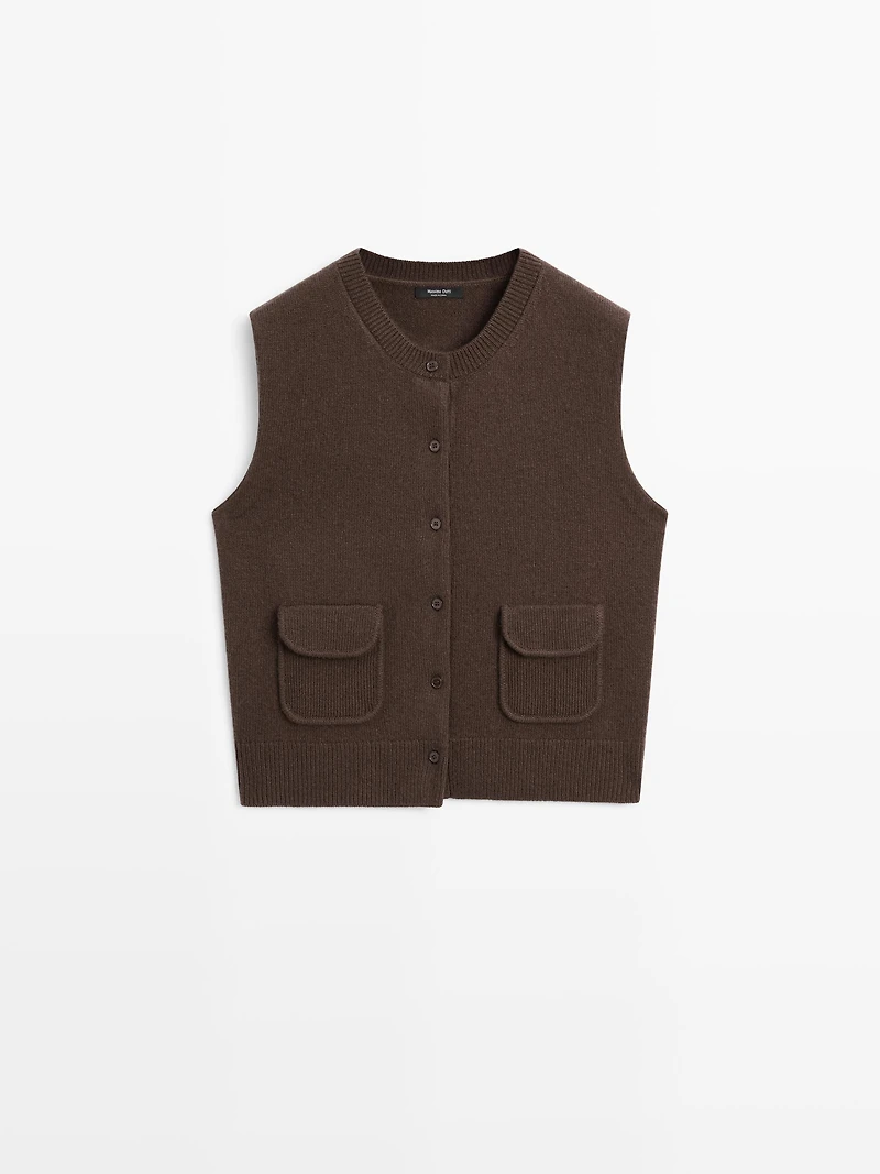 Veste sans manches en laine mélangée avec poches