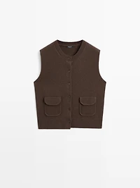 Veste sans manches en laine mélangée avec poches