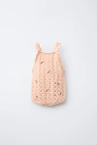 EMBROIDERED FLORAL POINTELLE KNIT ROMPER