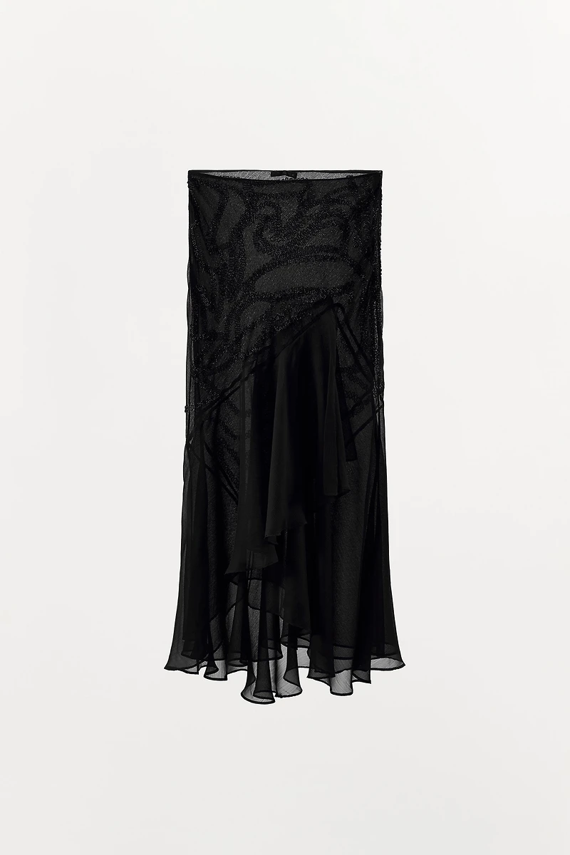 JUPE MI-LONGUE À VOLANTS ET FANTAISIE