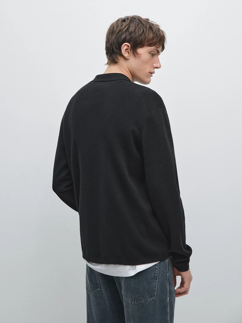 Wool and cotton knit polo sweater