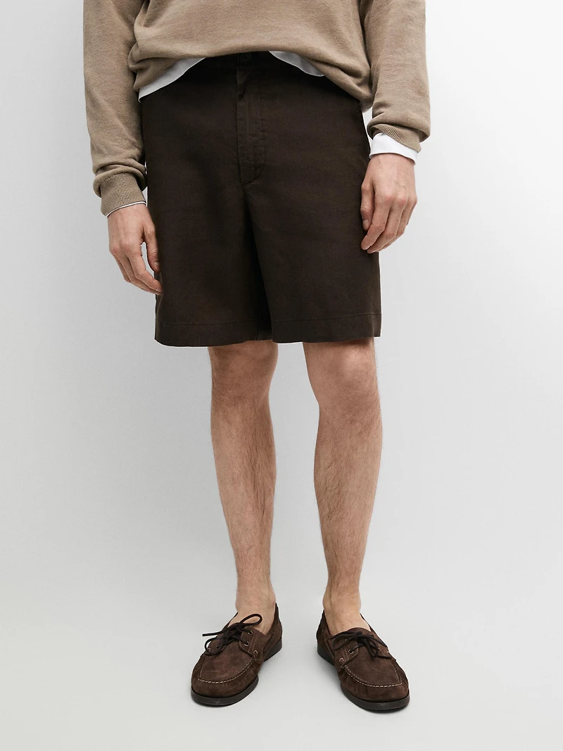 Total look long linen Bermuda shorts