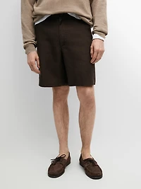 Total look long linen Bermuda shorts
