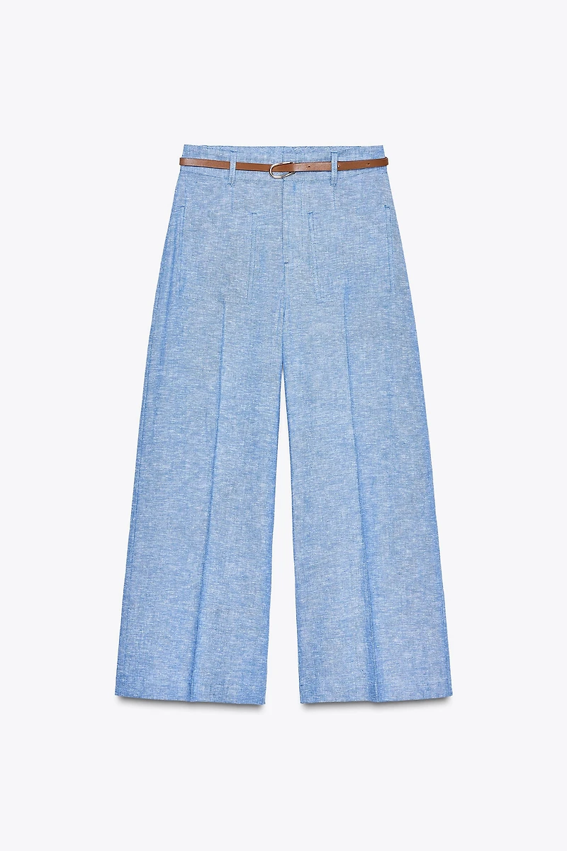 PANTALON CULOTTE CEINTURE AVEC LIN