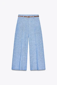 PANTALON CULOTTE CEINTURE AVEC LIN