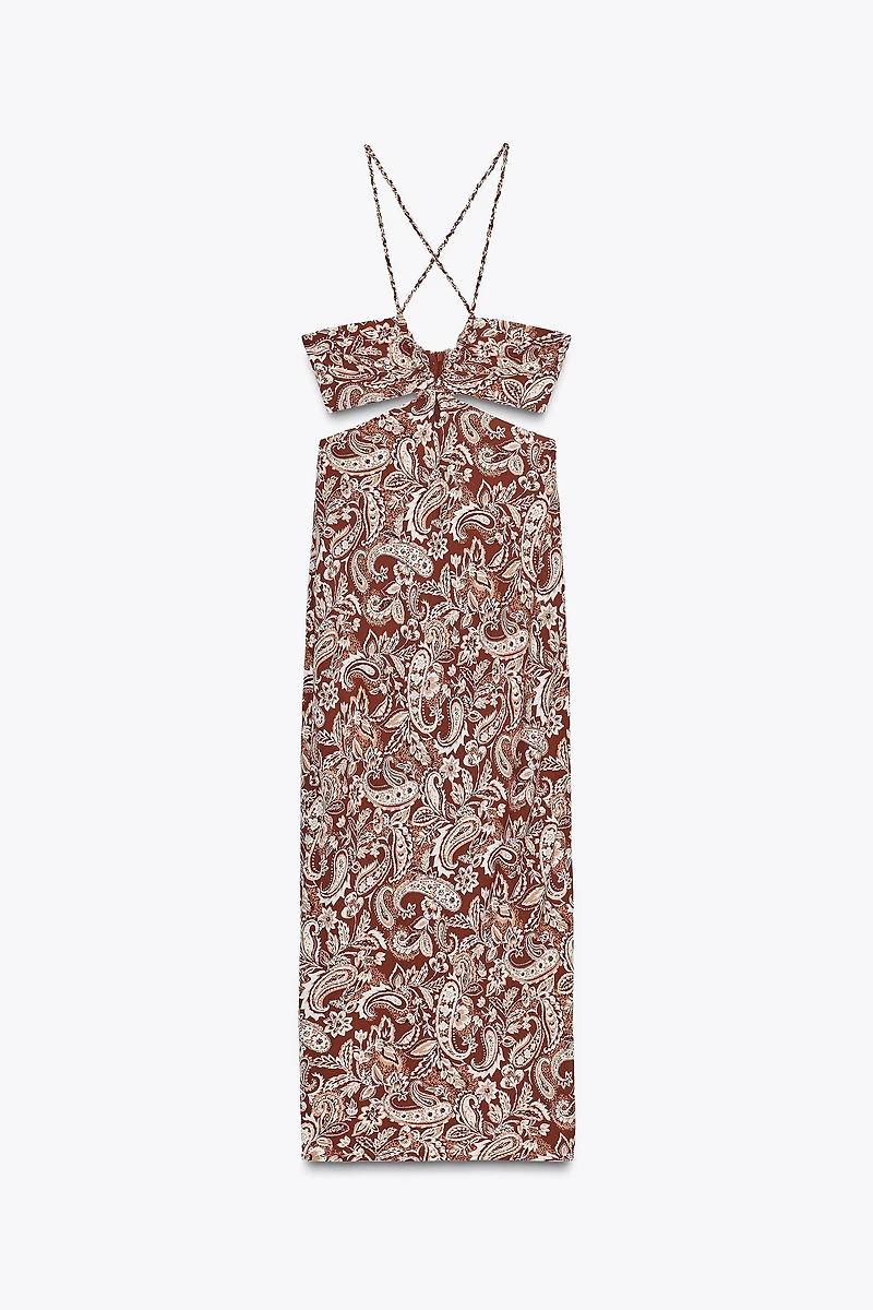 CUT OUT PRINT MIDI DRESS
