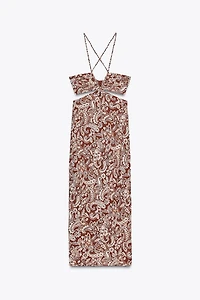 CUT OUT PRINT MIDI DRESS