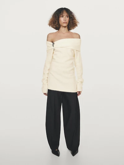 Knit wool and cashmere sweater with exposed shoulders