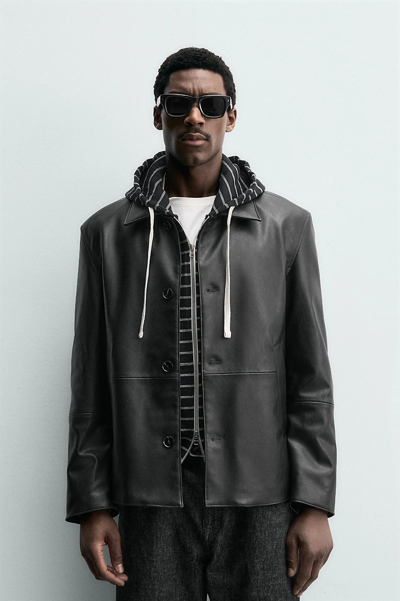 FAUX LEATHER REGULAR FIT OVERSHIRT