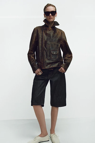 100% LEATHER BIKER JACKET ZW COLLECTION LIMITED EDITION