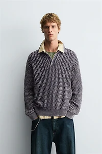 GEOMETRIC JACQUARD KNIT POLO SHIRT