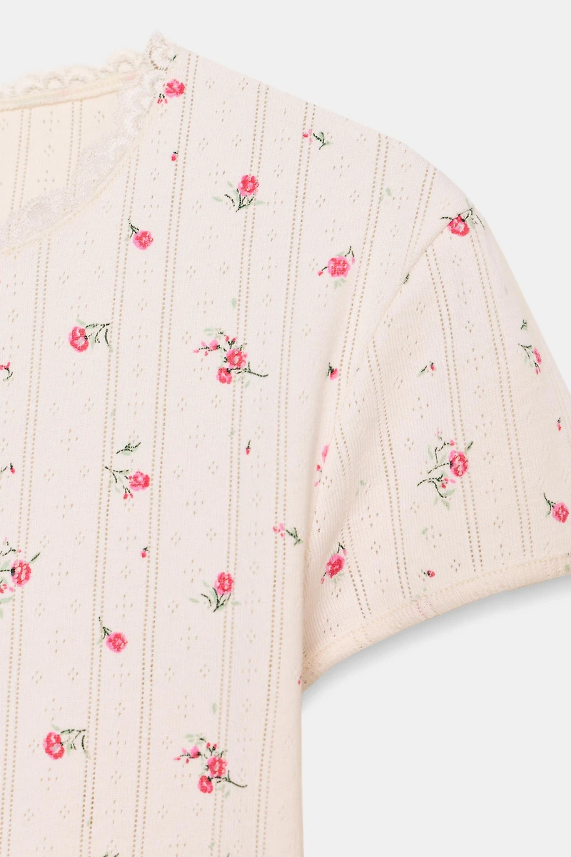 POINTELLE FLORAL T-SHIRT