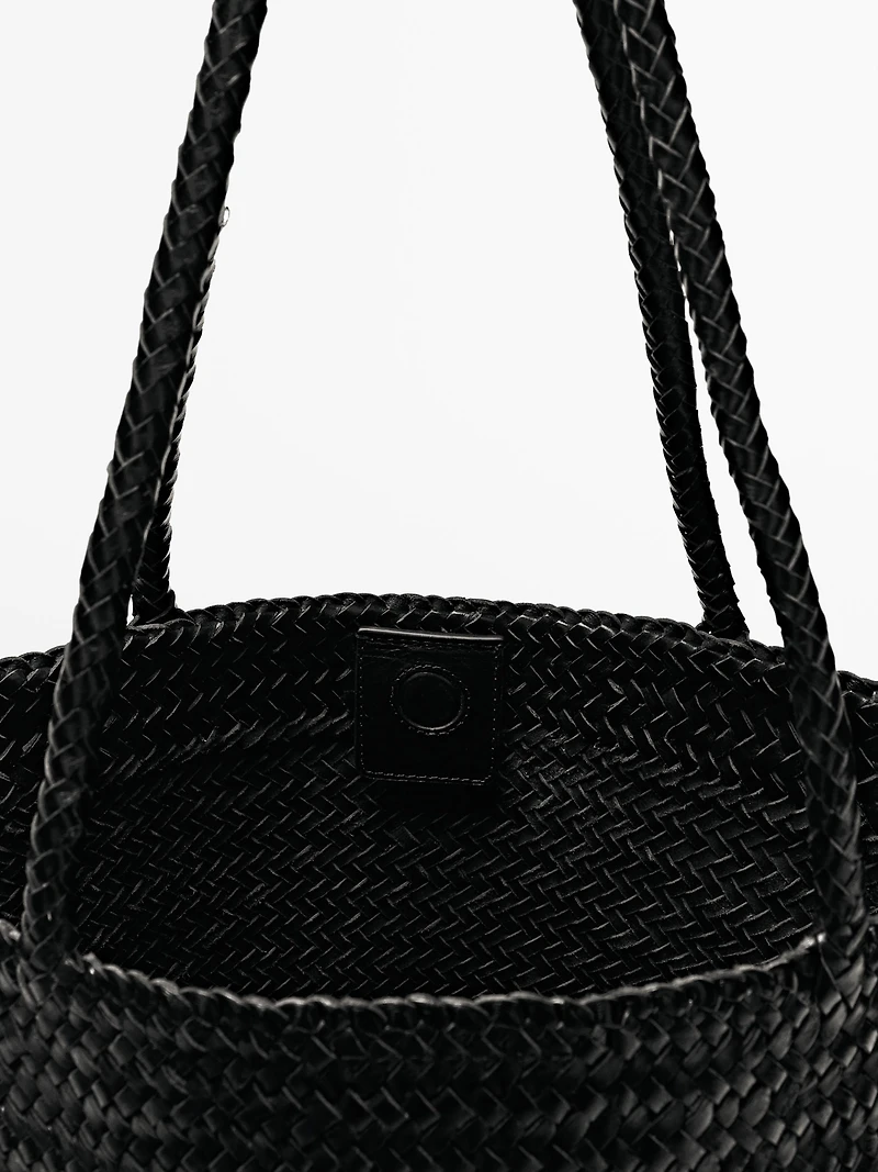 Grand sac cabas tressé en cuir nappa