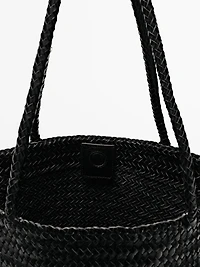 Grand sac cabas tressé en cuir nappa