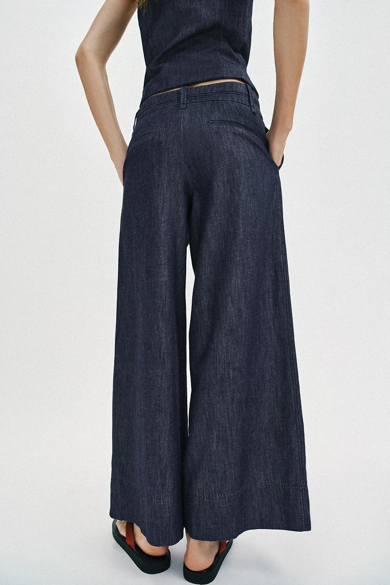 WIDE-LEG LINEN BLEND PANTS