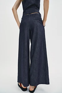 WIDE-LEG LINEN BLEND PANTS
