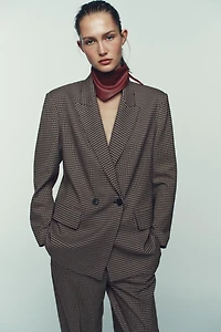 VESTE OVERSIZE À BOUTONNAGE CROISÉ ET CARREAUX