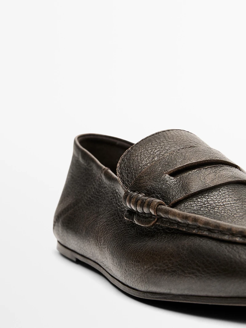 Brushed leather mule loafers