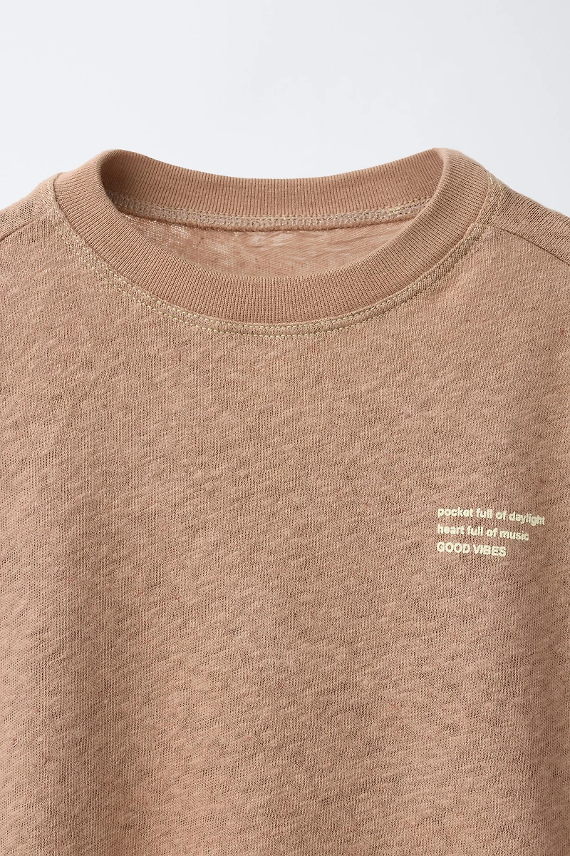 T-SHIRT EN COTON ET LIN AVEC INSCRIPTION