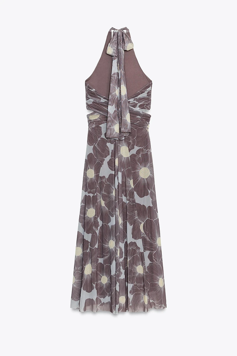 PRINTED CUT OUT TULLE MAXI DRESS