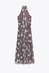 PRINTED CUT OUT TULLE MAXI DRESS