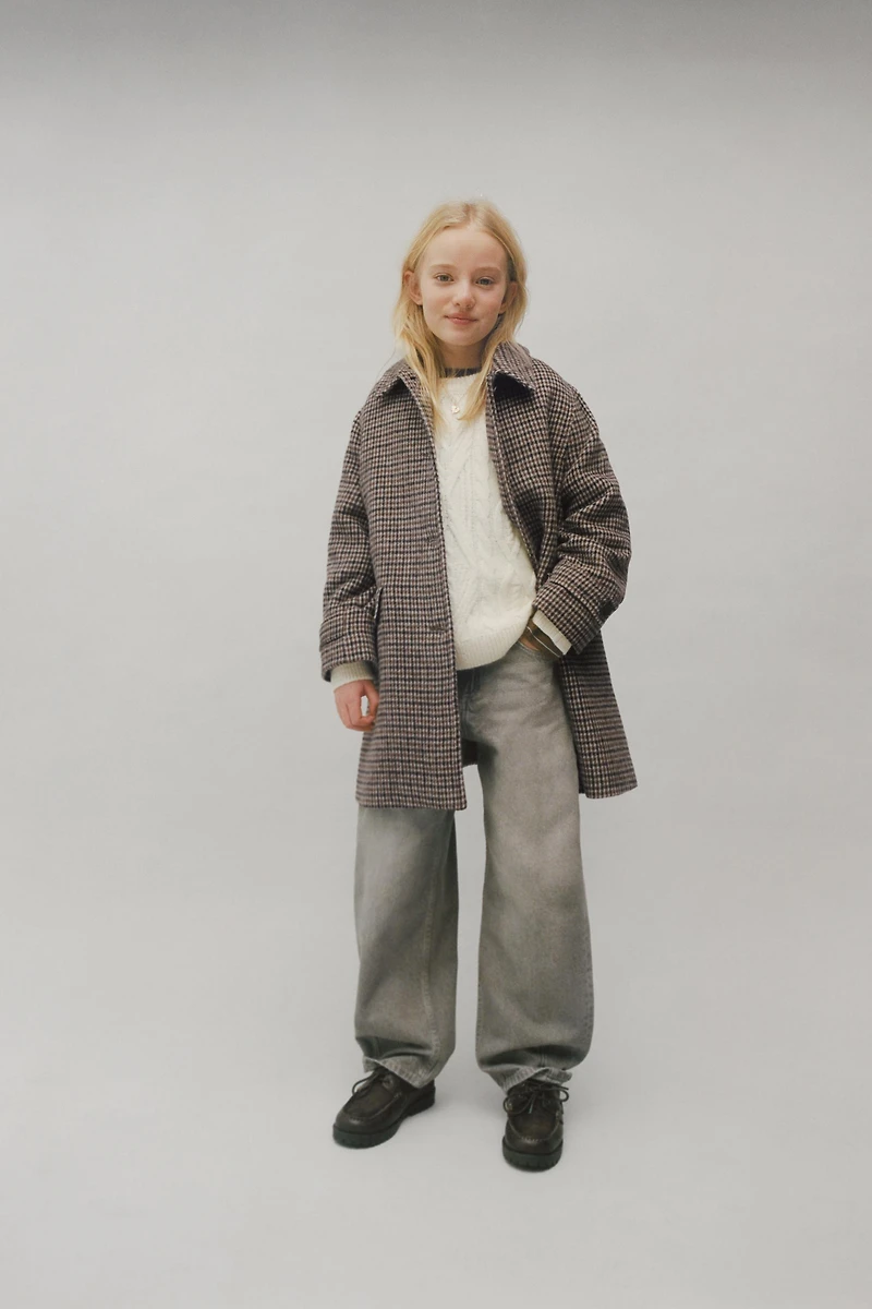 LONG PLAID WOOL BLEND COAT