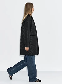Long lightweight puffer jacket with corduroy detail