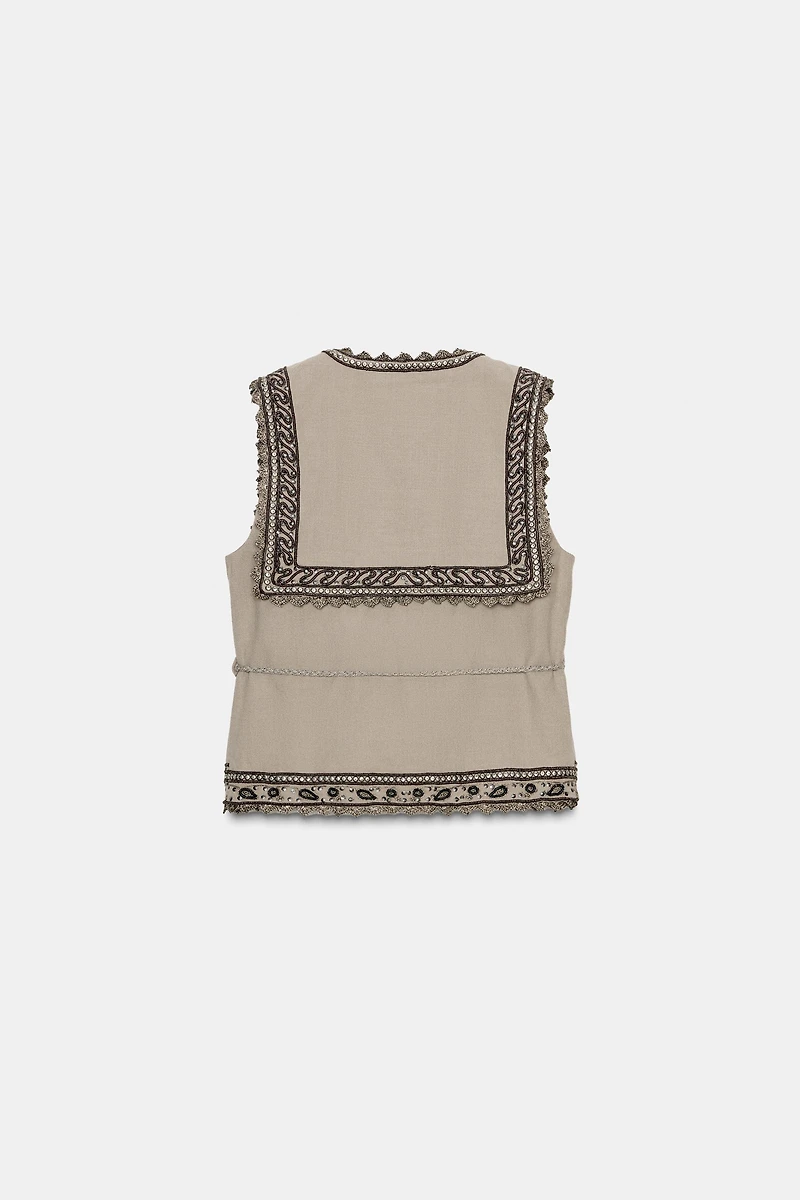 EMBROIDERED BELTED VEST ZW COLLECTION