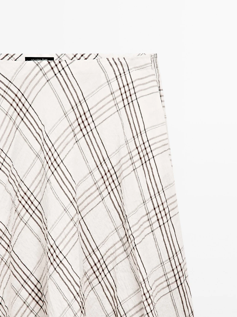 Flowing check midi skirt