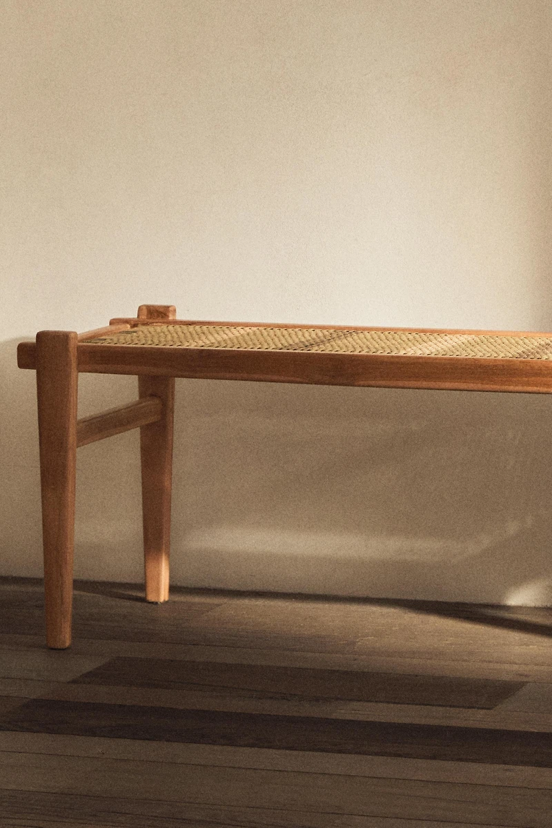 MULTICOLORED RATTAN TEAK BENCH