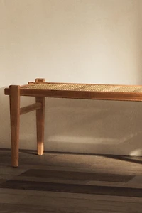 MULTICOLORED RATTAN TEAK BENCH